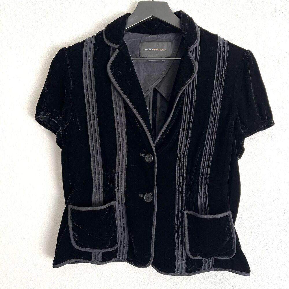 BCBG MAXAZRIA Y2k Short Sleeve Velvet Blazer Size M Black